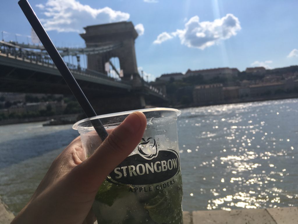 Drankje bij de Kettingbrug van Boedapest Hongarije
